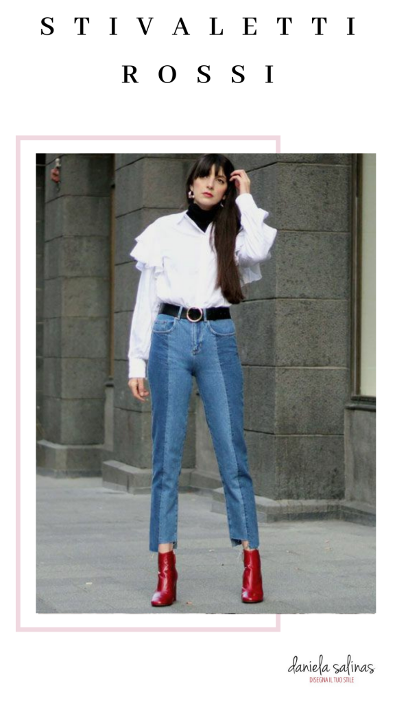 stivaletti rossi e jeans